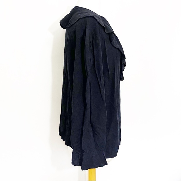 SOSTANZA ruffle neck button up puffed long sleeves woven rayon blouse top L - Picture 4 of 7